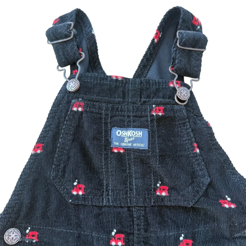 NWT OshKosh Bgosh Vestbak Corduroy Train Embroidered Overalls 24M Black